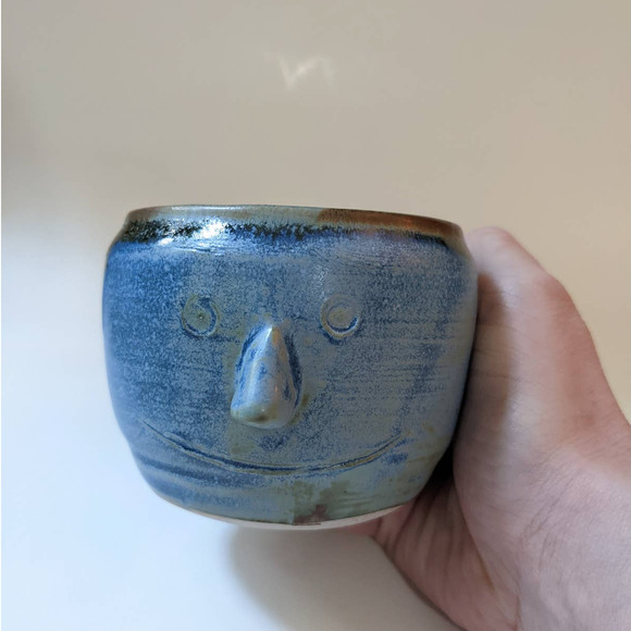 Vintage Anthropomorphic Face Mug, Signed Studio Pottery, Unique Blue Face Mug - Picture 3 of 10